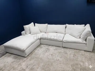 Marina Homes luscious linen cloud feather 🪶 filled modular sofa with ottoman