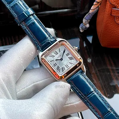 Classic Cartier-style Square Dress Watch with Blue Leather Strap