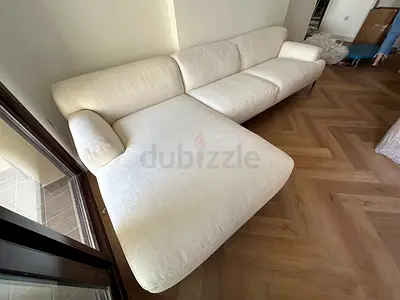 The loom collection L shape sofa Large Cream L-Shaped Fabric Sofa with Chaise – Good Condition