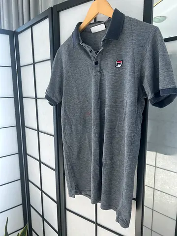FILA Grey Mens Polo Shirt with Embroidered Logo - Casual Fit - M