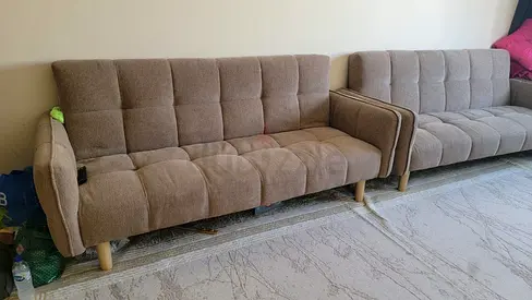 Two beige fabric sofas bed (3-seater) Gently used condition