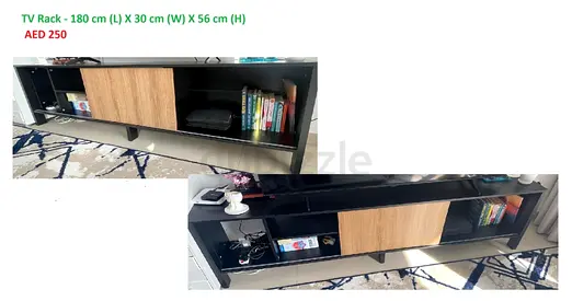 Wooden TV Rack / Media Unit - 180cm, Black Frame with Sliding Door