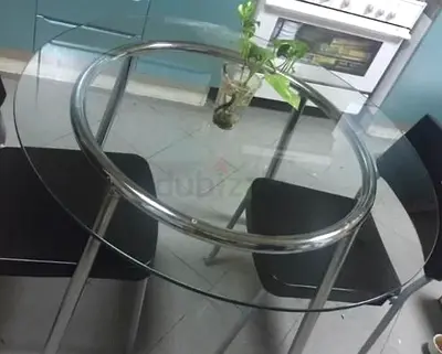 Round Glass Dining Table with Metal Frame -