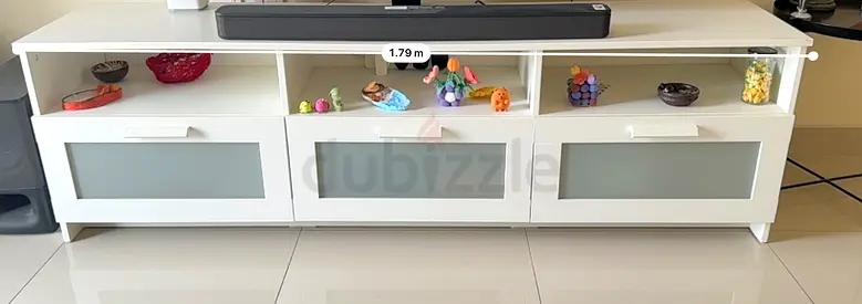 White TV Entertainment Unit with Frosted Glass Panels - 1.79m