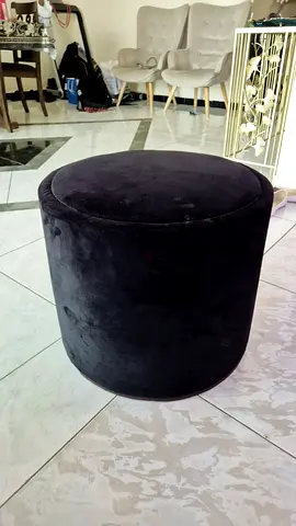 Black Round Footstool - Velvet