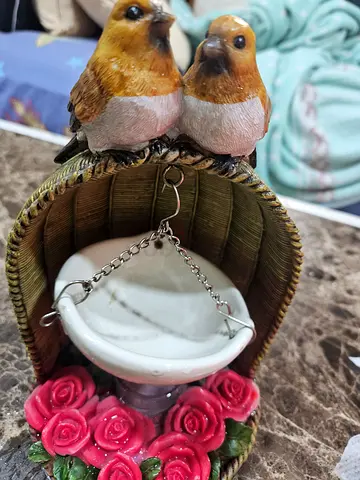 Lovebirds Garden Fountain with Hanging Basin and Candle Rose Base