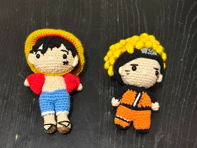 Handmade crocheted anime character plush toys — set of 2 (Luffy  Naruto)