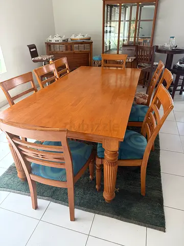 Large dining table with 8 chairs