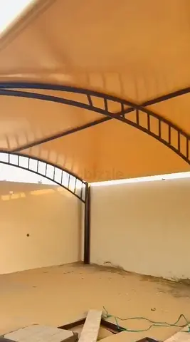 Used Metal Frame Car Parking Shade Canopy - Beige Fabric