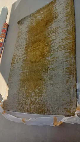 Large Modern Abstract Rug - Beige and Gold tones, gently used. Original price 2500