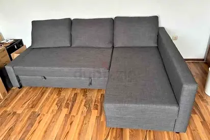 Gray L-shaped Fabric Sofa Bed with Storage Good Condition