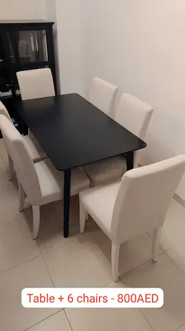 Dining Table with 6 Upholstered Chairs - Good Condition 800 dhs