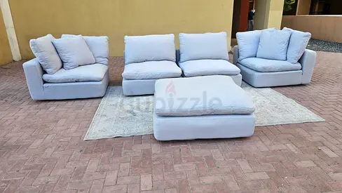Loom collection modular feather filled sofa with footstool