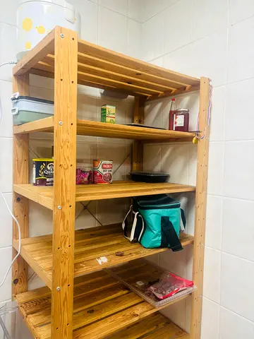 Solid Pine 5-Tier Open Wooden Shelf Unit — Good Condition