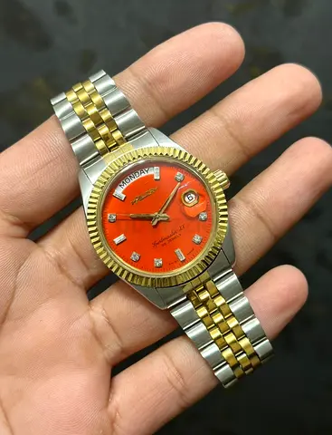 Felca Swiss Vintage Automatic Day-Date Style Watch – “Sunset Red Stella-Inspired” Dial