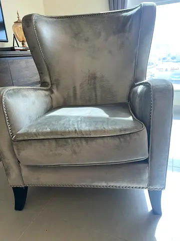 Grey Velvet Wingback Accent Chair with Nailhead Trim