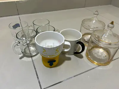 Set of Glass Mugs, Ceramic Cups and Candy Jars - Preowned