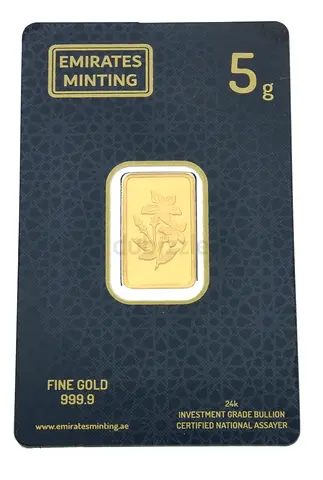 Emirates Minting 5 Grams 24K Flower Gold Bar 999.9 Purity - Brand New