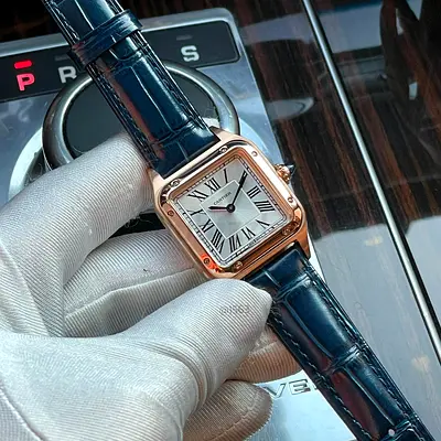 Classic Cartier-style Square Dress Watch with Blue Leather Strap 33,mm