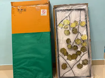 Large Metal Wall Art Panel with Gold Leaf Design - New in Box