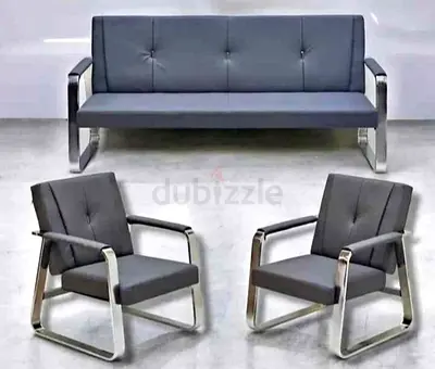 Modern Grey 3-Seater Sofa with Two Matching Armchairs - Stainless Frame
