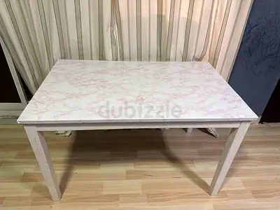 White Marble-Effect Dining Table (4-seater) - Good Condition