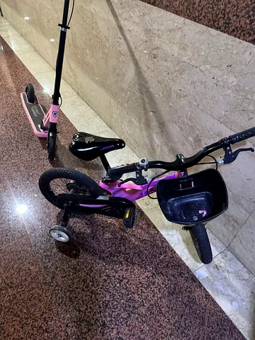 Kids 2-in-1 Purple Bike with Training Wheels and Push Handle