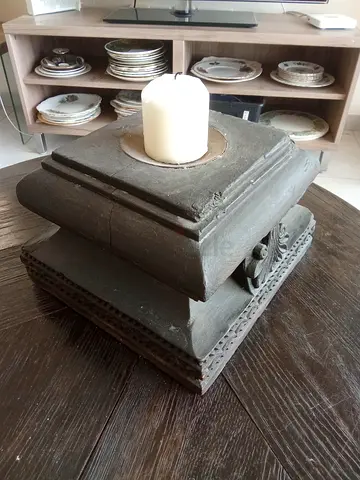 Carved Wooden temple Candle Holder / Decorative Pedestal vintage