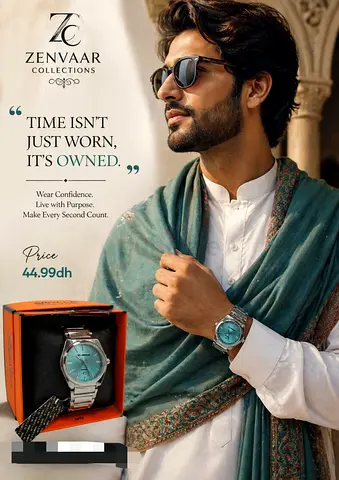Zenvaar Stainless Steel Mens Watch with Turquoise Dial - New in Box