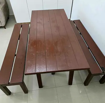 Wood Dining Table with 2 Benches – Strong  Spacious – Quick Sale
