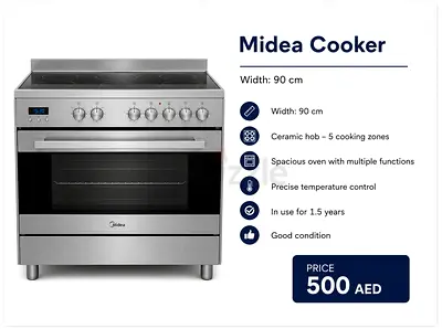 Midea 90 cm Ceramic Hob Cooker with Oven - Good Condition