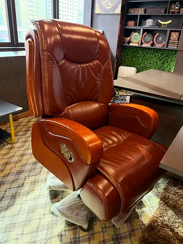 VVIP BoSS  Chair Original Italian Brown Leather Recliner massage chai Armchair with Wooden Accents.