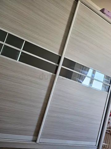 Sliding Door Wardrobe / Armoire - Light Wood Finish (Good Condition)
