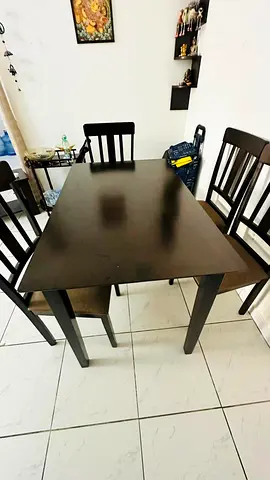 Solid Wood 4-6 Seater Dining Table with 4 Chairs - Dark Finish