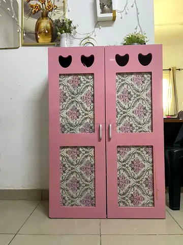 Pink Double-Door Wardrobe / Storage Cabinet (Compact) - Good Condition