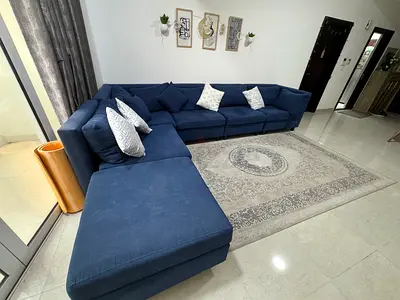 Large Blue L-Shaped Sectional Sofa - Comfortable 5-6 Seater