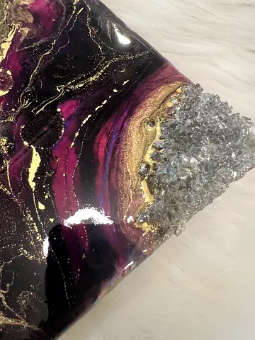 Handmade Epoxy Resin Geode Art Piece with Crystal Cluster