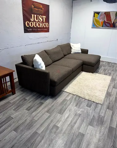 Cratebarrel lounge deep L shape sofa 3-Seater L-Shape Fabric Sofa with Chaise - Dark Brown