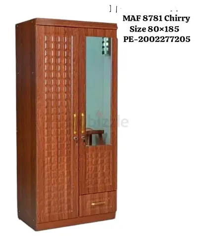 Wooden 2-Door Wardrobe with Mirror  Drawer - Cherry Finish (80x185 cm)