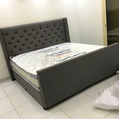 Grey Upholstered King Size Bed