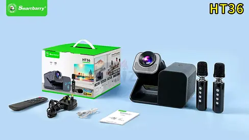 Smartbarry HT36 Portable Mini Home Theater Projector with Wireless Microphones