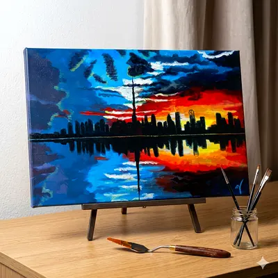 Original Acrylic Skyline Painting on Canvas — Vibrant Cityscape of Dubai 30x40cm