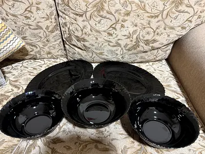 Set of 5 Black Serving Bowls / Plates - Excellent Condition