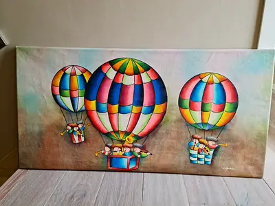 Colorful Hot Air Balloon Painting on Canvas