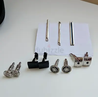 Set of mens cufflinks and tie bars - assorted styles, good condition