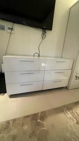 2 White Gloss 6-Drawer Low Dresser / TV Console - Good Condition