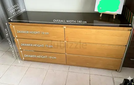 Low Wooden 6-Drawer Dresser / TV Unit — 140cm W