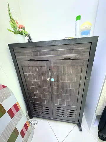 Dark Wood Shoe Storage Cabinet / Cupboard - Compact Side Cabinet