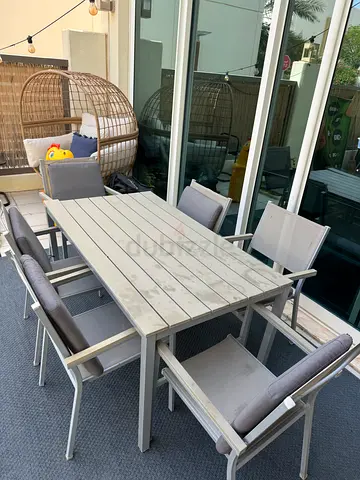 Outdoor Dining Table Set with 6 x Chairs and seat cushions (Used)