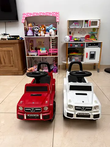 Pair of Ride-On Mercedes Toy Cars (Red  White)